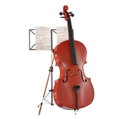 Wood Instrument Cello with stand and music sheet