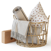 Wicker basket with yoga accessories