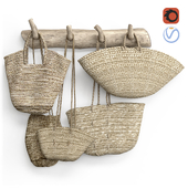 wall decor set with old wicker bags