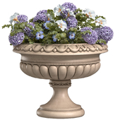 A flower bed in a classic vase for decorating the facade.Flowers Garden Plant Flowerpot Patio