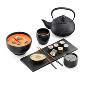 Set of sushi with Tom Yam soup