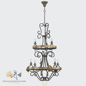 Two-tier chandelier with lions in the flight of stairs