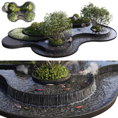 Landscaping Figure with Plants Waterfalls and Fish