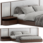 Milano Natural Walnut Wood Upholstered Queen Bed with Nightstands
