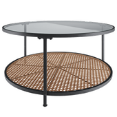 Glass Round Coffee Table With Metal Rattan Shelf