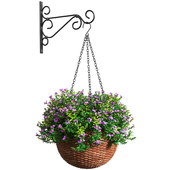 Hanging basket flowerpot rattan pot with flowers.