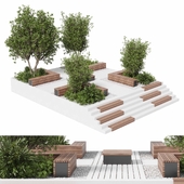 Urban Environment - Urban Furniture - Green Benches With stair urban 47