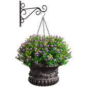 Hanging basket vase pot in classic style with flowers