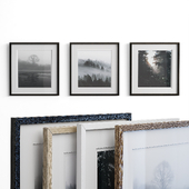 Photos on the wall in frames with mats