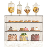 Showcase in a pastry shop with desserts