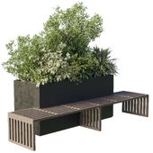 Urban Environment - Urban Furniture - Green Benches With plants 48