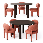 (OM) Noom Paul Dining Table and Flock Chair CS1  Set