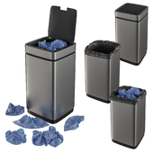 Set of trash cans with contents
