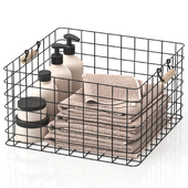 Basket with towels and bottles