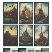 Set of paintings in steampunk style