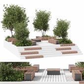 Urban Environment - Urban Furniture - Green Benches With stair urban 47 vray