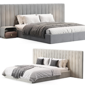 Walvia Gray Velvet Luxury Wide Headboard Bed