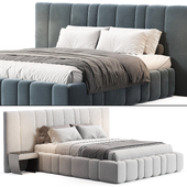 Areli Gray Blue Velvet Luxury Wide Headboard Bed