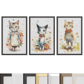 Set of paintings "Cats with flowers"