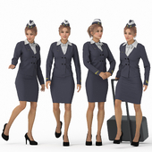 Stewardess Woman in 04 Poses