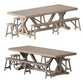 Terrain Trestle Teak Dining Table with Benches