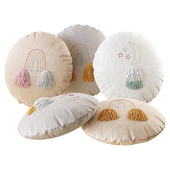 Round linen pillows with fringes for childrens rooms