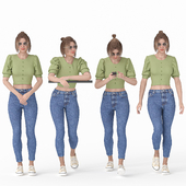 Casual Woman with Blue Jeans 04 Poses