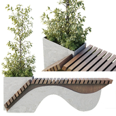 Urban Environment - Urban Furniture - Green Benches With plants 50