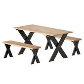 Деревянный стол для пикника со скамьями