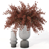 indoor minimal Burgundy Leaf Branch bouquet in cement vase 292