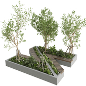 Urban Environment - Urban Furniture - Green Benches With plants 52