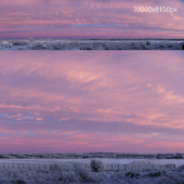 Утренняя панорама с красивыми, розовыми облаками 30k
