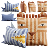 Crate and Barrel Shark and Lion Kids Pillows Set