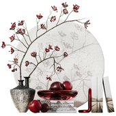 Decorative set. Branch with berries, apples and plaster panel.