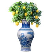 Лимонное Дерево в китайской вазе,горшке вазоне.Декоративное Цитрусовое Комнатное растение