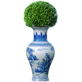 Декоративное растение в китайской вазе горшке вазоне урне с узором Chinoiserie