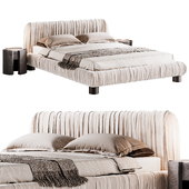 Cantar Ivory Velvet Upholstered Queen Bed