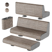 Outdoor Wooden park bench and trash can 005