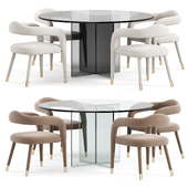 Lucia Velvet Dining Chair and Kare glass round dining table
