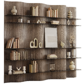 Partition Wave Wooden Shelves Decorative With Book and Plants - Wooden Rack 19 fbx