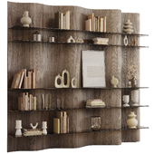 Partition Wave Wooden Shelves Decorative With Book and Plants -  Wooden Rack 19 fbx