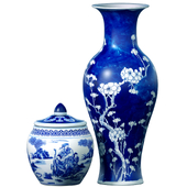 Chinese traditional decorative porcelain Blue & White  ceramic vase ,flowerpot,Jar with Sakura Pattern Chinoiserie Ginger Jars