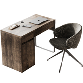 Tuka Upholstered Swivel Chair And MICKE Desk black brown