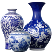 Chinese Style Porcelain Decorative Urn Vases for Home Decoration with Sakura Lotus Chinoiserie Pattern Set