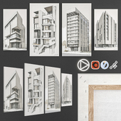 Set of paintings Buildings in the style of constructivism | 2K | PBR