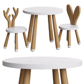 Table with Chairs for Children. Rabbit and Deerhorn