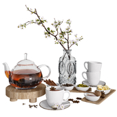 Tea set with cherry branch