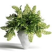 Green bouquet in a white vase - Persian hazel grouse