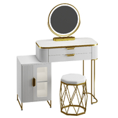 Dressing table with pouf and mirror