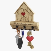 Key holder-Souvenir made of wood "Five cats"